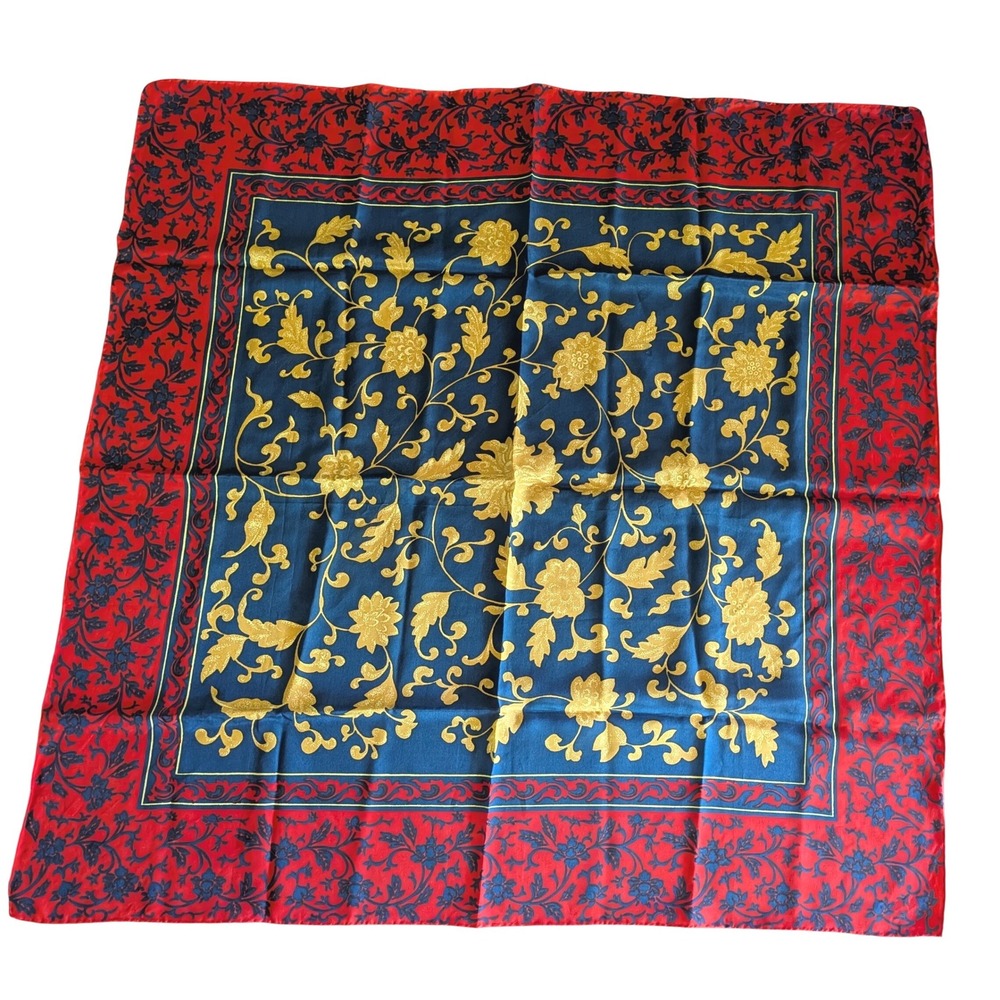 Vtg Lillian Vernon Square Scarf Women Floral Vine Hand Rolled Silk Vintage 1988